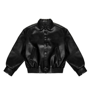 Men's Yellow PU Bomber <b>Jacket</b> Turn-Down Collar Casual <b>Short</b> <b>Sleeve</b> Solid Color Button Closure Autumn Wear - Product Image 3
