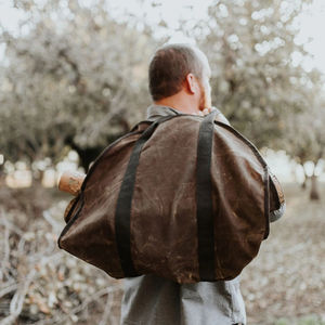 Porte-bûches en toile cirée pour grand format, pour le transport de bois de chauffage, avec poignées en cuir pour le rangement et le transport du bois - Product Image 1