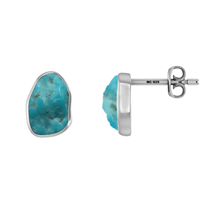925 Sterling Silver Natural Turquoise Rough Classic Style Bezel Setting Stud <b>Earrings</b> for Party Wedding Anniversary-Pack 4 Pairs - Product Image 2