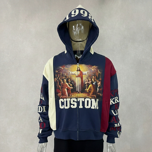 Sudadera con Capucha Corta de Felpa Francesa de Alto Gramaje Personalizada 500GSM, Oversize con Bloques de Color, Estampado DTG y Bordado, Ropa OEM - Product Image 2