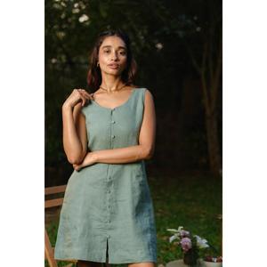 Vestido Casual de Verano para Mujer, Sin Mangas, 100% Algodón, Cierre de Botones al Frente, Corte en A, Largo hasta el Suelo, Cintura Natural, Bolsillos, Ecológico - Product Image 1