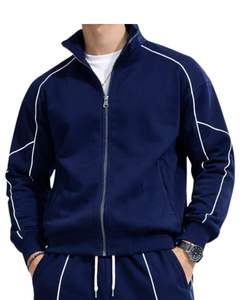 Ensemble de survêtement bleu marine pour homme, veste zippée intégrale et pantalon de jogging, sport, streetwear, molleton personnalisé, tenue d'entraînement - Product Image 3