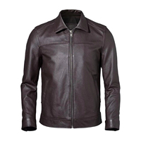 Veste en cuir marron personnalisée en gros, en cuir de vachette de haute qualité, avec logo gaufré, marron chocolat, col montant, patchwork, unisexe