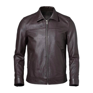 Custom Brown Leather <b>Jacket</b> Wholesale Cow Hide High Quality Debossed-logo Chocolate Brown Leather <b>Jacket</b> for <b>Men</b> - Product Image 1