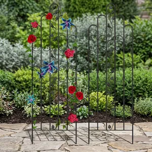 Black Metal Garden Trellis with Decorative Scroll <b>Leaf</b> Design Climbing Plant Support for Roses Vines Outdoor Yard Decor - Product Image 6