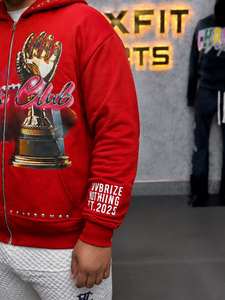 Rexfit Men's <b>Red</b> Custom Zipper DTG Sleeves Design Cotton Oversized Mens Heavyweight Cropped Zip up Mens Graphic Print <b>Hoodies</b> - Product Image 2