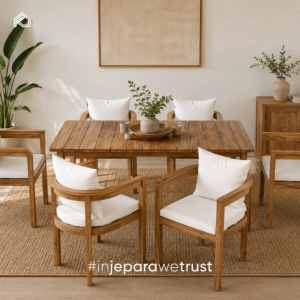 Minimalist Solid Teak Wood Dining <b>Table</b> Durable UV-Resistant Waterproof Luxury Rectangular Outdoor Patio Garden <b>Kitchen</b> - Product Image 1