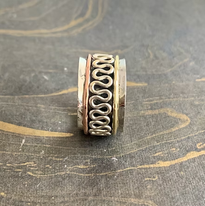 Three Tone 925 <b>Silver</b> Unisex <b>Spinner</b> <b>Ring</b> 11.1 Grams for Gift Party & Everyday Wear - Product Image 2