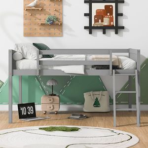 Letto a soppalco a galleria bassa con scaletta, grigio, per bambini, con opzione di posizionamento, vecchio SKU GX000366AAE - Product Image 3