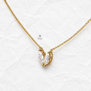 Collar con Colgante Doble Marquise de Diamante Cultivado en Laboratorio de Oro de 18k, Collar Personalizado de Diseño Moderno y a la Moda para Mujer - Product Image 2
