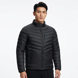 Men's Black <b>Jacket</b> Stand Collar Zipper Windproof Polyester Wadding <b>Winter</b> Casual Wear - Product Image 4