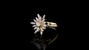 Floral Sunburst Lab Grown <b>Diamond</b> <b>Ring</b> in Yellow Gold | Marquise <b>Diamond</b> Flower <b>Ring</b> for Wedding & Party Wear - Product Image 2