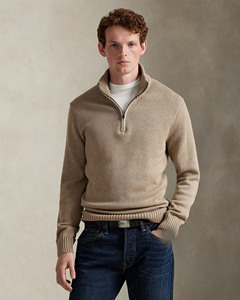 Suéter premium para hombre con cierre de cremallera, tejido beige, para ropa casual y venta al por mayor por Marfa International. - Product Image 1