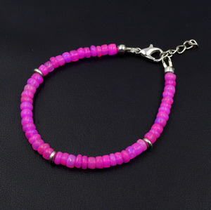 Natural Pink Opal Roundel Beads Bracelet, Ethiopian Multi <b>Fire</b> Gemstone Gift - Product Image 5