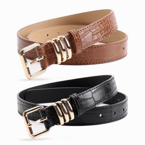 Ceinture en cuir de vache marron et noir avec boucle rectangulaire dorée, style décontracté, ceinture en cuir durable - Product Image 1