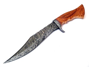 Handgeschmiedetes Bowie-Messer aus Damaszener Stahl mit Rosenholzgriff & Lederscheide, 15 Zoll, Damaszener Clip-Point-Messer mit verstecktem Schaft, Jagdmesser - Product Image 3