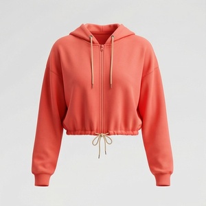 Haut à capuche court léger pour femme, à manches longues, coupe décontractée, en tissu doux, idéal pour l'entraînement, les voyages, le shopping et la maison - Product Image 1