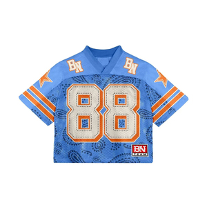 Maillots de football vintage américains sur mesure, fabriqués en France, en maille tricotée oversize, col en V, coupe courte et carrée, unisexe, 100% coton - Product Image 1