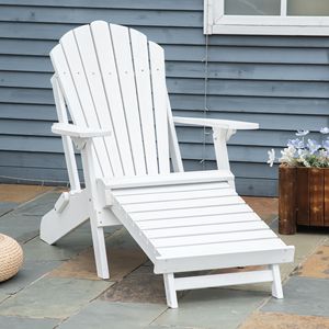 Sedia Adirondack Ergonomica con Poggiapiedi Estraibile, Sdraio in Legno Bianco per Patio e Bordo Piscina - Product Image 2