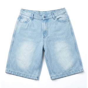 Shorts de mezclilla de cintura alta para hombre, con efecto desgastado, dobladillo sin rematar, rasgados, estilo casual vintage, ajuste slim, para verano - Product Image 1