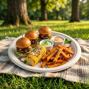 Assiettes classiques biodégradables en bagasse de 12 pouces |   Assiettes jetables écologiques en pulpe de canne à sucre pour fêtes, traiteur et usage quotidien - Product Image 1