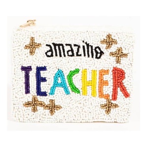 Porte-monnaie perlé « Enseignant Incroyable » avec fermeture éclair, mini pochette de rangement pour clés, cartes et espèces, pochette cadeau pour la Fête des Enseignants - Product Image 1
