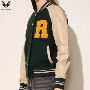 Women's Varsity Jacket Full Sleeve Button Up Collar Solid Color Contrast Trim Regular Fit Embroidered Letter Front Autumn Wear - Product Image 5