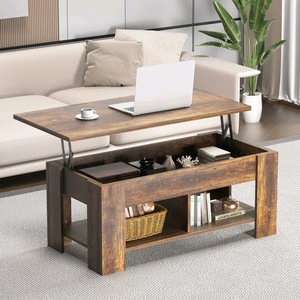 Modern <b>Vintage</b> Rustic Wooden Lift-Top Coffee <b>Table</b> with Hidden Storage and Open <b>Side</b> Shelf for Living Room Home Apartment - Product Image 2