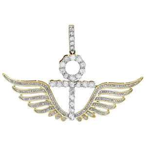 2.12 Ct Diamond Eye Cross Flying Angel Wings Pendant Charm In 10k Yellow Gold