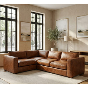 Luxury Real Leather L Shaped Sofa 4 Seater Couch with Solid Wood <b>Frame</b> Premium Living Room Furniture Export - Product Image 1