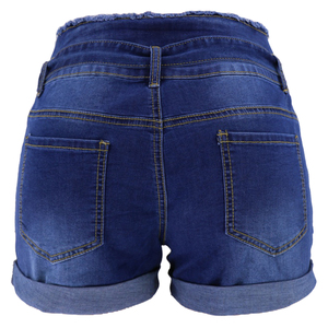 AL SWANS INTERNATIONAL Shorts de mezclilla de cintura alta con cinturón, azul liso, estilo punk casual para mujer, Spandex/Algodón, lavado a la piedra - Product Image 5
