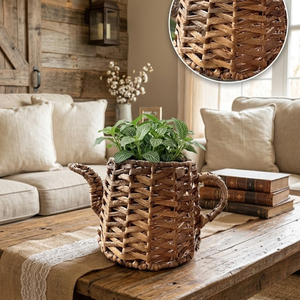Panier à plantes en rotin naturel 100% coton tissé à la main, écologique, rustique, pour plantes d'intérieur, panier décoratif de jardin - Product Image 1