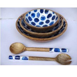 Cuencos de madera con patrones florales para ensalada, cuencos para servir Pasta, fideos, comida, Bol para servir ensalada, Mango de madera - Product Image 2