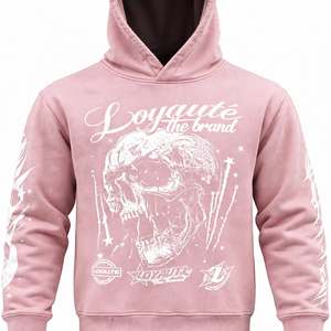 Sweat à capuche unisexe personnalisé surdimensionné avec motif crâne rose, impression en relief, style streetwear, molleton épais, vintage et décontracté - Product Image 5