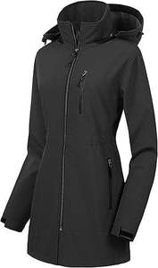 Women's Waterproof Softshell Jacket Windproof Hooded <b>Raincoat</b> Slim Fit Breathable Outdoor Trench Coat Casual Hiking Windbreaker - Product Image 2