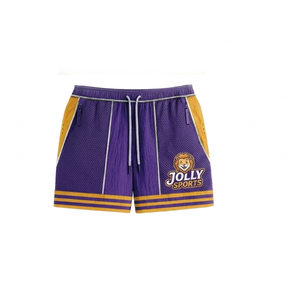 Shorts en mesh respirant de haute qualité 160 GSM, bleu avec empiècements latéraux roses, logo sublimé, shorts pour homme - Product Image 5