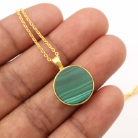Dernières pierres précieuses naturelles vertes Malachite 925 Sterling Silver Gold Plated Splendid Coin Shape Design 18 Inch Bezel Chain Necklace