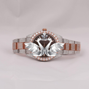 Luxury Two Tone Rose Gold & Silver Iced Out Moissanite Watch for Men, Brown Dial, Full Diamond Paved Hip Hop Custom Wristwatch - Product Image 1