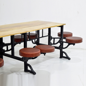 Industrial <b>Dining</b> <b>Table</b> with Integrated Swivel leather Stools Solid mango Wood top best for hotel restaurant and workshop - Product Image 4