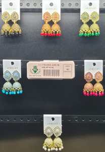 Traditional Indian Gold Plated Peacock <b>Feather</b> Meenakari Jhumka Earrings Bell Drop Pearl Bead Jewelry Wholesale Pair - Product Image 3