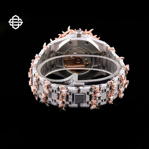 Montre de luxe pour homme en acier inoxydable à quartz, avec diamants Moissanite, style Hip Hop, bracelet en verre de 20 mm, bicolore or rose et argent - Product Image 3