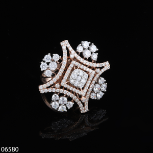 Anillo de Diamantes en Oro Rosa, Corte Brillante Redondo, Diseño Floral de Lujo, Joyería de Compromiso para Mujer, Piedra de Laboratorio Color E - Product Image 2