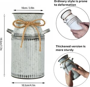 Rustic Galvanized Steel Tabletop <b>Vase</b> With Handle For Home Decor Housewarming Gift - Product Image 3