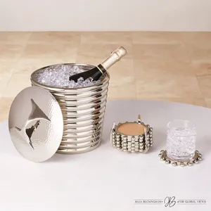 Aluminium Ice Bucket Vertical Stripes Design Modern Tabletop Kitchen Storage <b>Container</b> Durable Metal Handicraft Handmade - Product Image 4