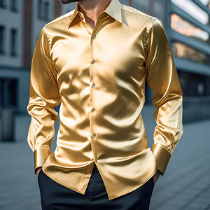 Camisa de Vestir de Seda Satinada Estampada para Hombre, Personalizable ODM, Informal, para Oficina, Manga Larga, Antiarrugas, Transpirable, Otoño-Primavera - Product Image 3