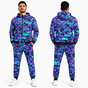 Survêtements de sport personnalisés en polyester à sublimation pour hommes, motif camouflage numérique bleu, vente en gros - Product Image 1
