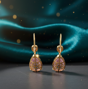 Pendientes de Plata de Ley 925 con Baño de Oro de 18K y Circonitas, con Gema de Pera Rosa, Diseño de Diseñador, 6 Pulgadas, Regalo para Ella - Product Image 5