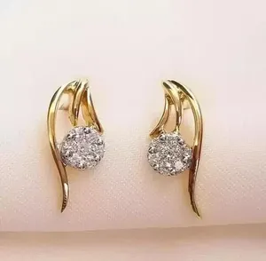 Moissanite Stud <b>Earrings</b> 925 Sterling <b>Silver</b> Gold Plated Luxury Trendy Classic Round Cluster Women <b>Wedding</b> Jewelry - Product Image 5