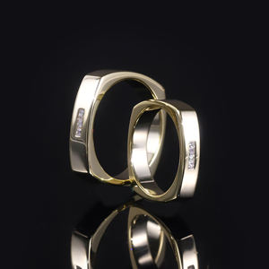 AMBER JEWELS T-1705 Modern Geometric Wedding Bands 14K Solid <b>Gold</b> Lab Grown Diamond Channel <b>Set</b> IGI Certified Unisex <b>Rings</b> - Product Image 2