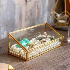 Sleek Metal & Glass Jewelry <b>Box</b> Contemporary <b>Trinket</b> Storage Case for Rings Earrings Necklace Bracelet Dresser Decor - Product Image 4